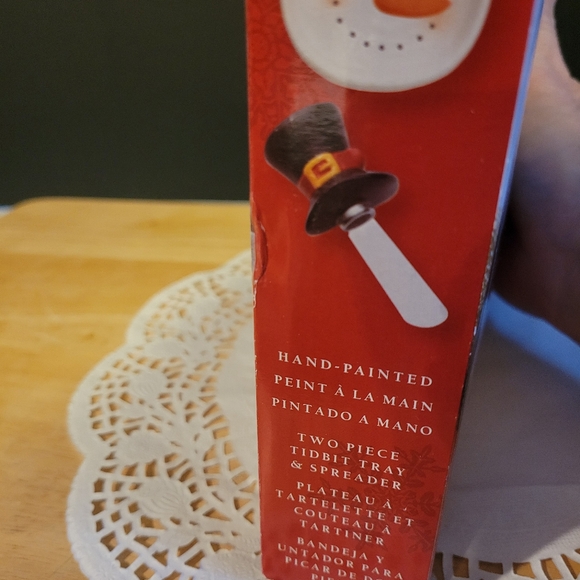 Pfaltzgraff Collectibles Let it Snow Snowman Tidbit Tray & Spreader NIB - Picture 9 of 9